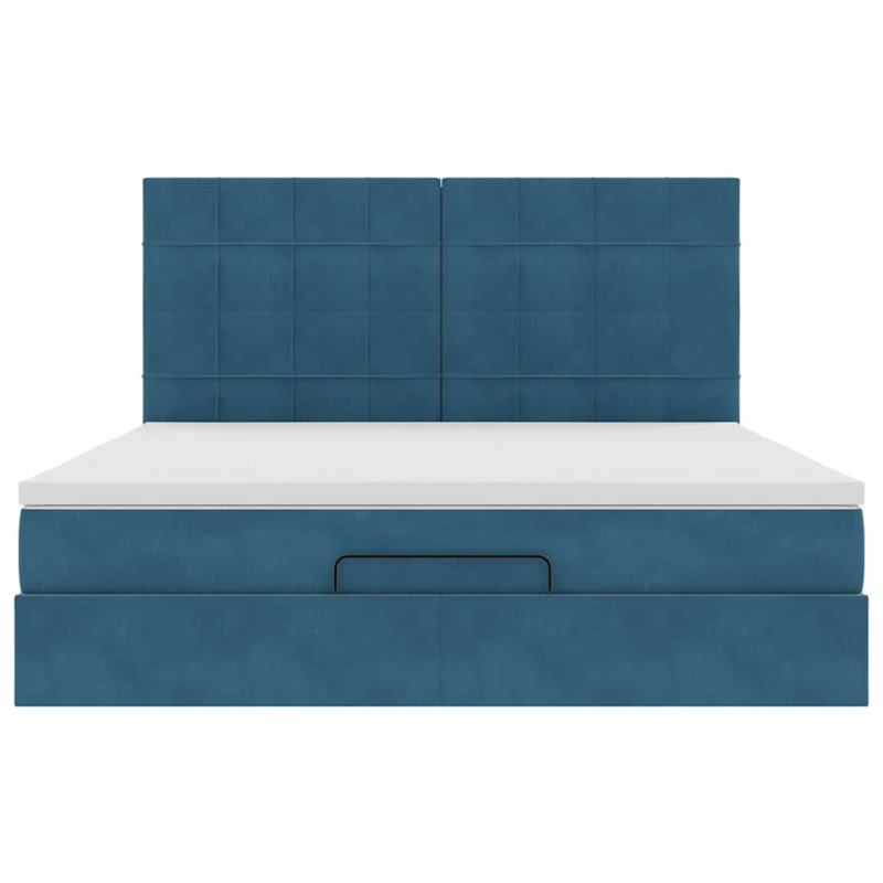 Ottoman Bed With Mattresses Velvet, Super King (6'), Dark Blue