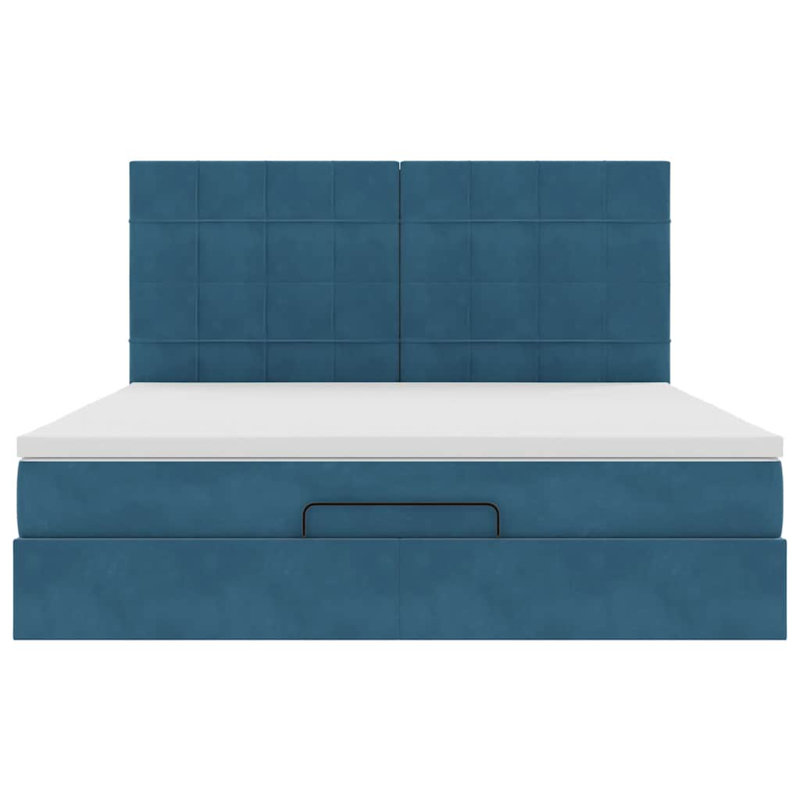 Ottoman Bed With Mattresses Velvet, Dark Blue, Super King (6')