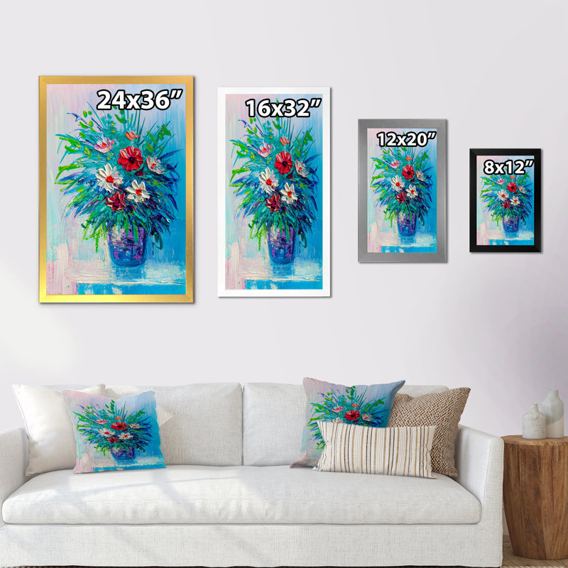 Vase multicolore et vert de fleurs - Décoration murale traditionnelle sur toile, Cadre photo noir, H 20 po x l 12 po x P 1 po