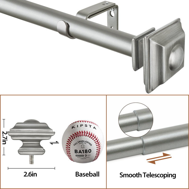 Tringle à rideaux simple réglable Bloxom, Argent, 28" - 48"