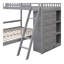 Lit superposé simple au-dessus d'un lit double en bois avec six tiroirs et tablettes flexibles, lit inférieur à roulettes, gris-895234297