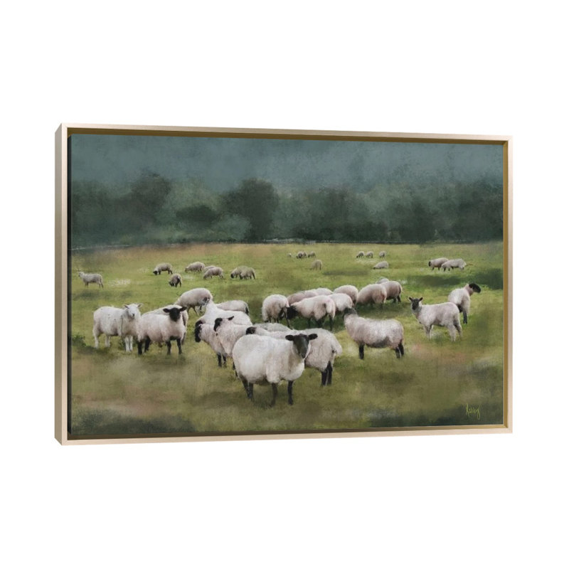 Moody Sheepscape, H 40 po x l 60 po x P 1,5 po, Pas de tapis, Toile encadrée champagne