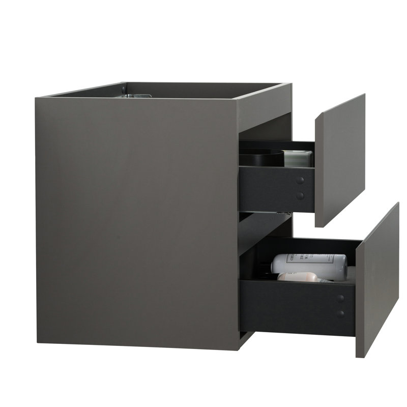 Armoire murale pour salle de bain sans lavabo - grise, 2 tiroirs avec rangement silencieux et polyvalent, tiroirs à meuble-lavabo gris Modern Flair, glissières de tiroir, spacieux