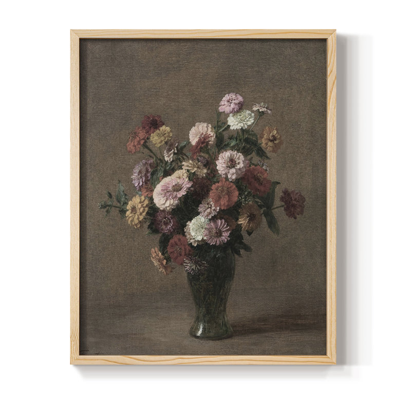 Impression florale vintage encadrée CXIX - bois massif, Naturel, H 30 po x l 24 po
