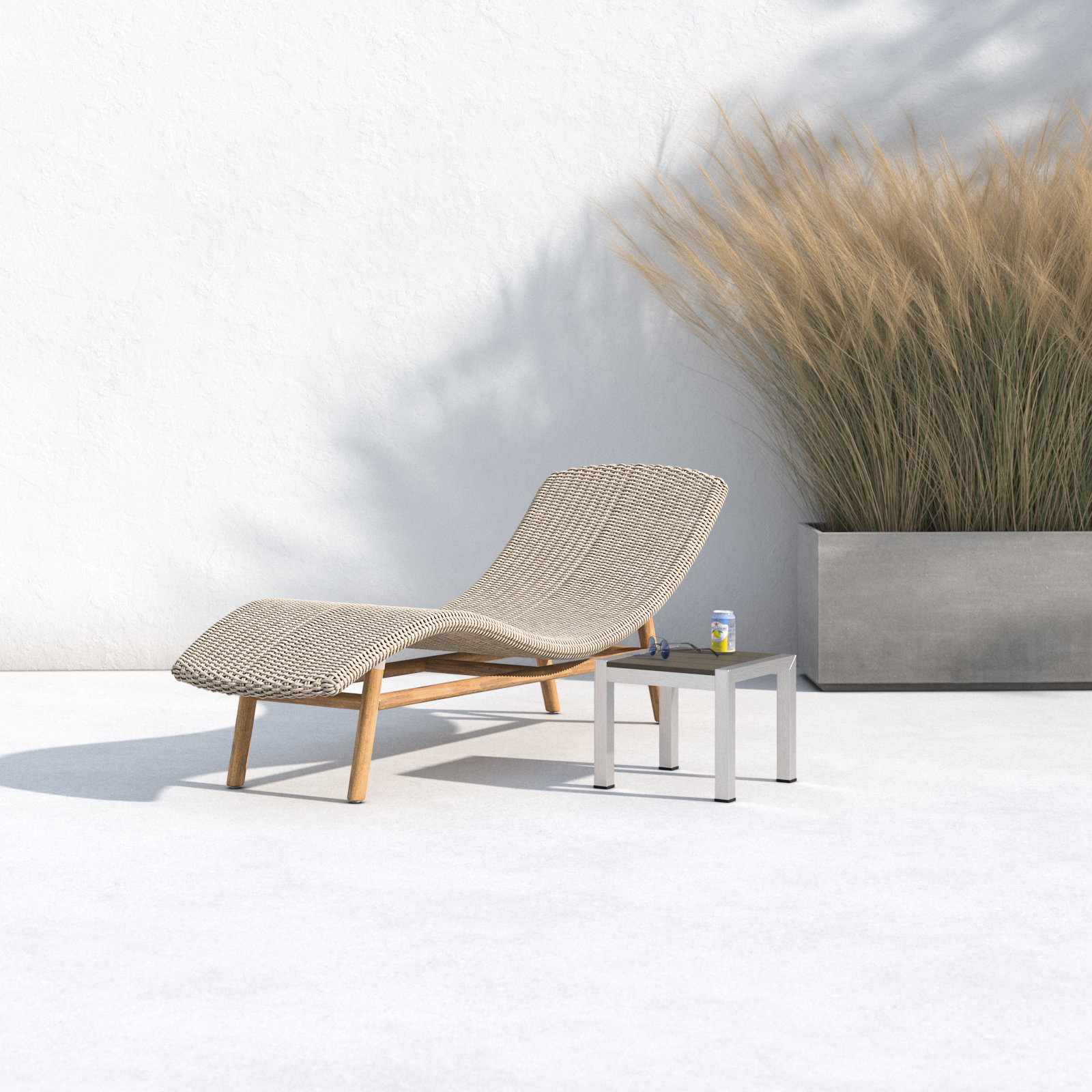 Janine 24'' Outdoor Teak Chaise Lounge, Natural Teak, White