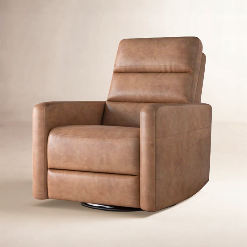 Mila Leather Rocking Swivel Power Recliner(Set of 2), Brown