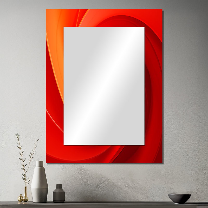 Red Perpetual Pulse Vortex III - Abstract Spirals Mirror, Red Decorative Wall Mirror, Printed Metal Art, 40" x 30"