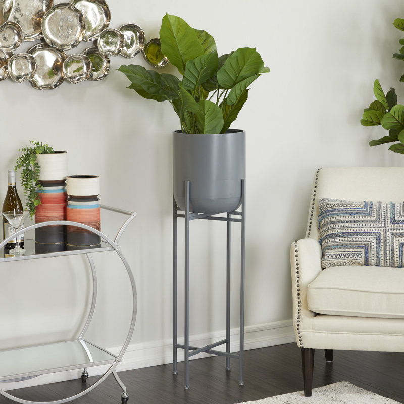 Metal Pot Planter, Gray, 41.5" H x 13" W x 13" D