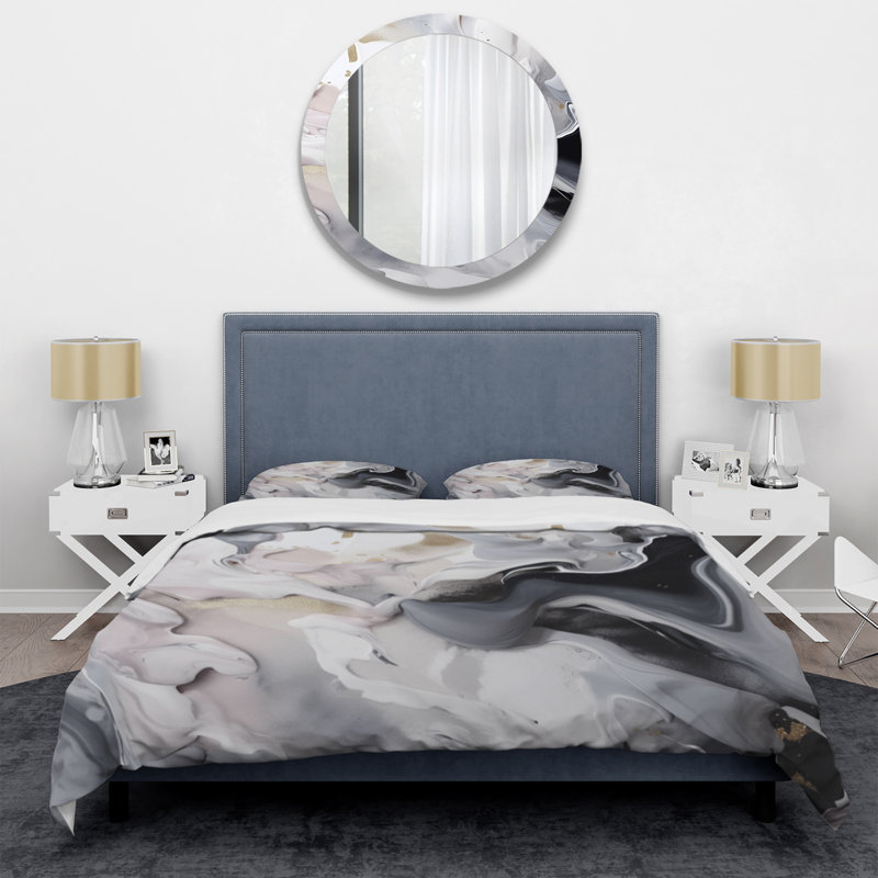 Twin White and Gray Abstract Marble Microfiber Duvet Cover Set
