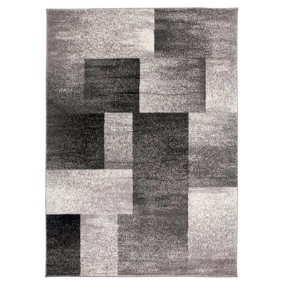 Tapis gris / ivoire / noir à motif géométrique Damarus