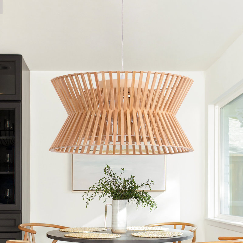 Arba 3-Light Dimmable Solid Wood Drum Chandelier, Natural Wood
