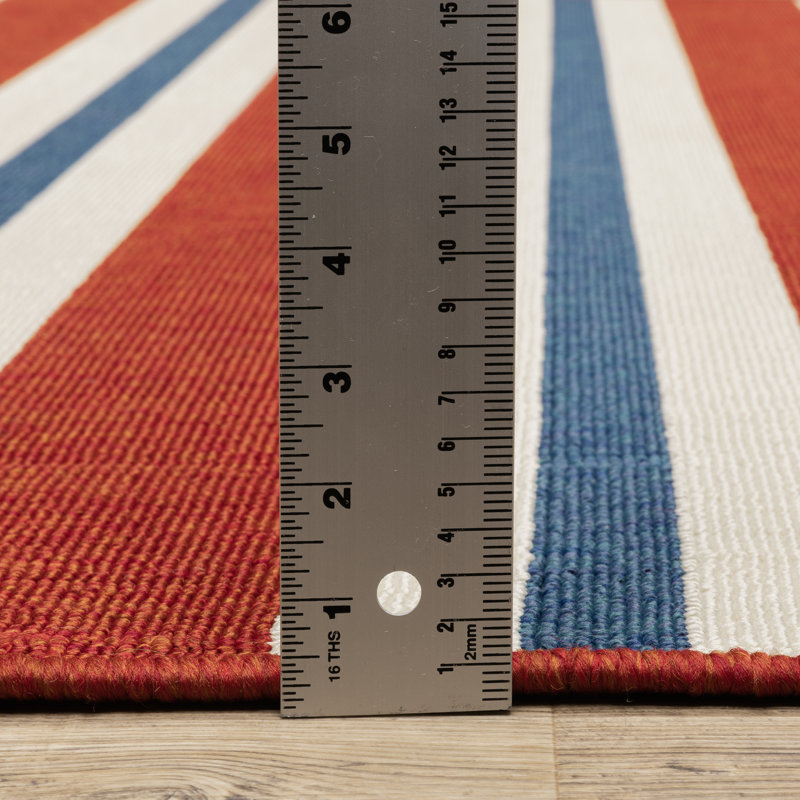 Tapis intérieur / extérieur rouge foncé / bleu à poils longs Deltana, Rectangle 6 pi 7 po x 9 pi 6 po