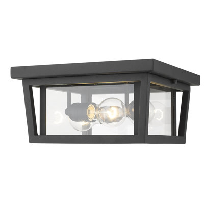 Amreet Matte Black 3 - Bulb Outdoor Flush Mount