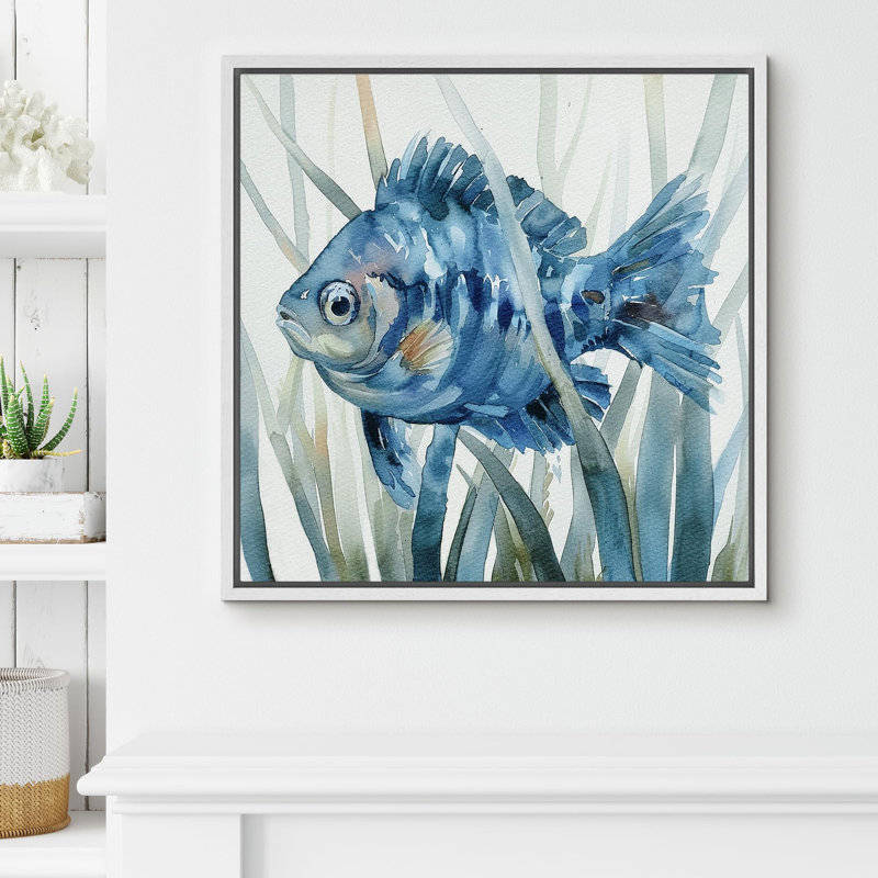 «Majestic Blue Fish Aquatic Life Watercolor Coastal Nautical Beachy Decor Modern Art Pastel» sur, H 16 po x l 16 po, Blanc