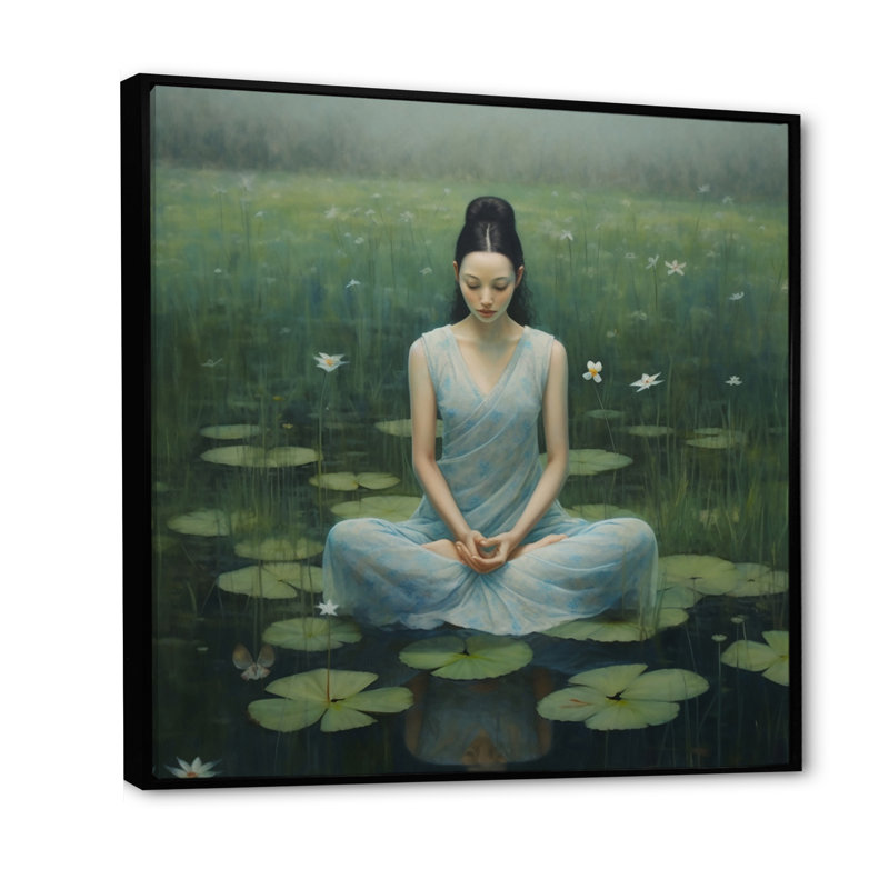 Mindfulness Grace Woman Nature Meditation I - reproduction d'art sur toile, Cadre flottant noir, H 16 po x l 16 po x P 1 po
