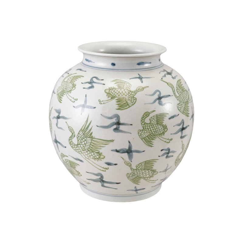 Hand‑Painted Ceramic Vase With Crane Pattern