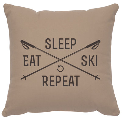 Wooded River Image Pillow - Sleep, Eat, Ski - Cotton Alabaster