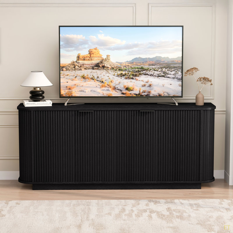 Armoire de rangement Wavy Design avec tablettes réglables, convenant à la cuisine, au salon et au couloir, Noir