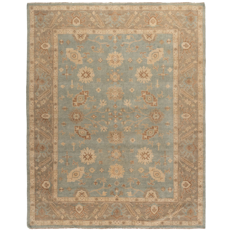 Oushak Orienal Hand Knotted Wool Light Blue/Beige Area Rug, Rectangle 8' x 10'