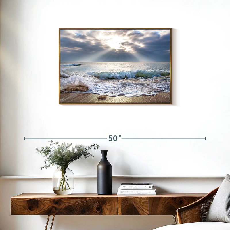 Océan au lever du soleil, Cadre flottant doré, 31 po x 21 po