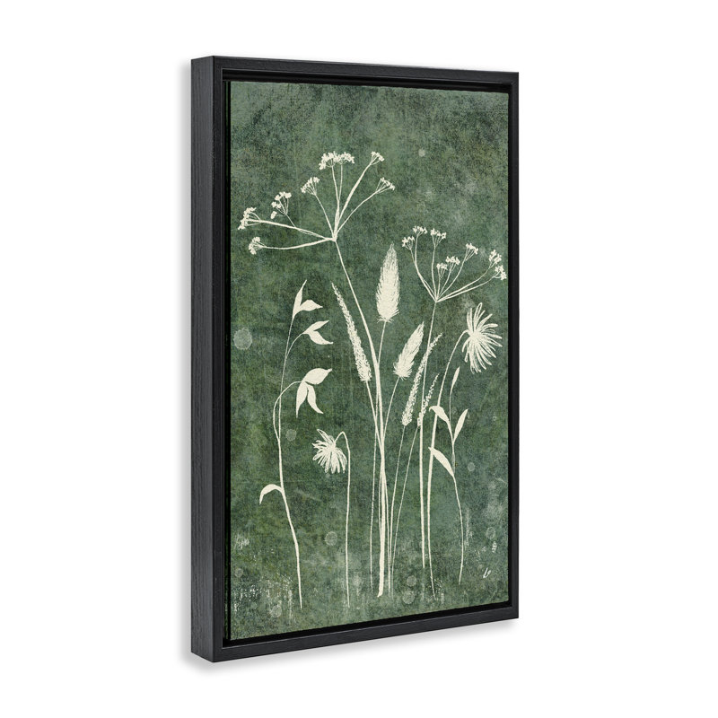  Fleurs sauvages sur toile verte rustique par Lydia Orange, H 25 po x l 17 po, Cadre flottant noir de jais