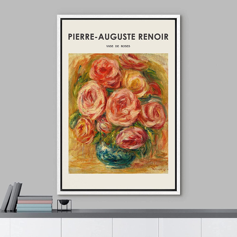 "IDÉE4WALL", reproduction d'art sur toile Vase de roses par Pierre-Auguste Renoir, H 36 po x l 24 po, Blanc