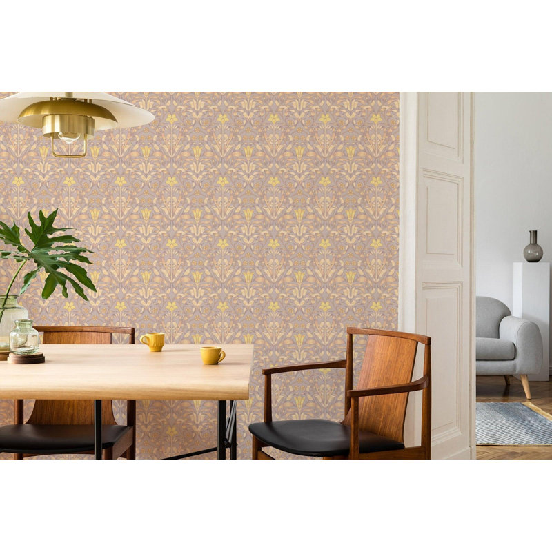 Ribbon Lily - Wallpaper, Dusty Lilac, Faux Grasscloth, Non-Pasted