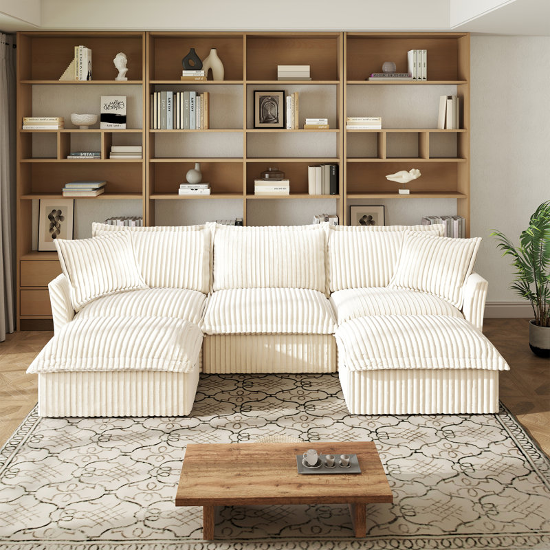 Sectionals Sofa, Living Room Set, U Shape Sofa, Chenille Sofa, For Living Room, Cream Corduroy
