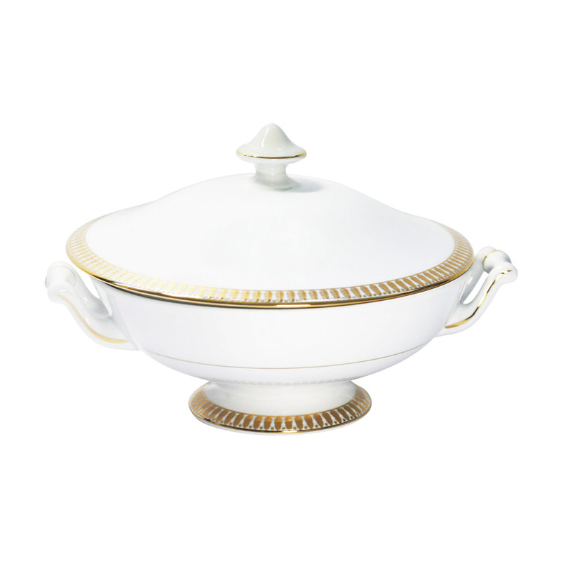 Plumes Porcelain China Tureen, Gold