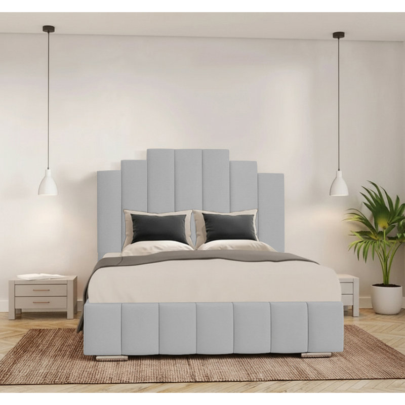 Chazlynn Upholstered Bed, Double (4'6), Light Silver
