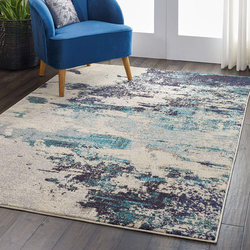 Teal/Blue Rug, Abstract Graphics Rug, Stain Resistant Rug, Modern Rug For Bedroom, & Dining Room, Runner 61 x 183 cm