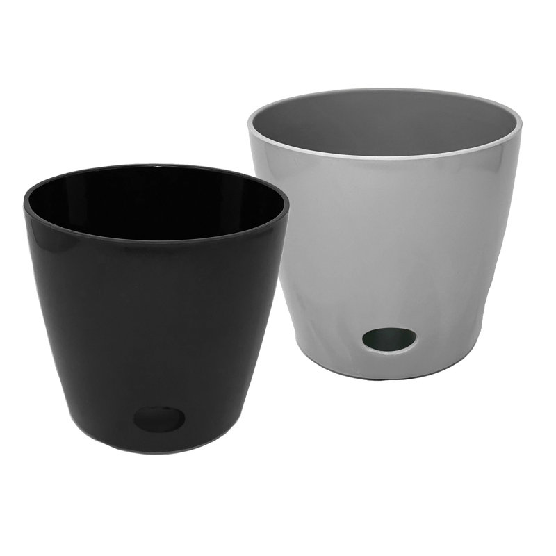 Ensemble de pots à fleurs auto-arrosants Bamboo Blooms - rond 10 po, Gris / Noir