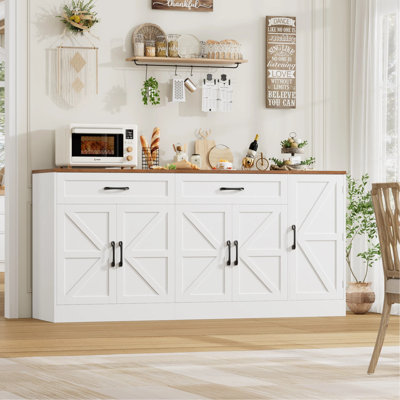 71" Farmhouse Sideboard Buffet Cabinet-Adjustable Shelves, 2 Large Drawers, Door-Mounted Shelf 