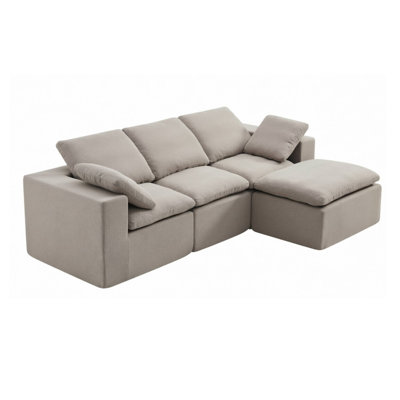 Canapé modulaire 3 places Cloud avec duvet et rembourrage en mousse, brun clair