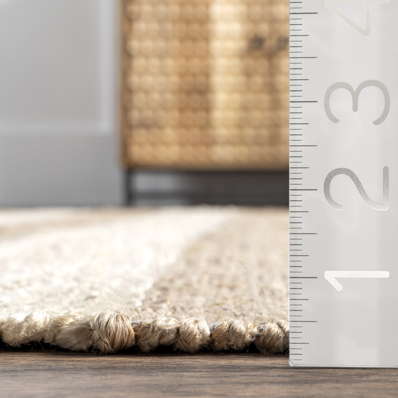 Tapis rayé beige tissé à la main Stockton Springs, Rectangle 5 pi x 8 pi