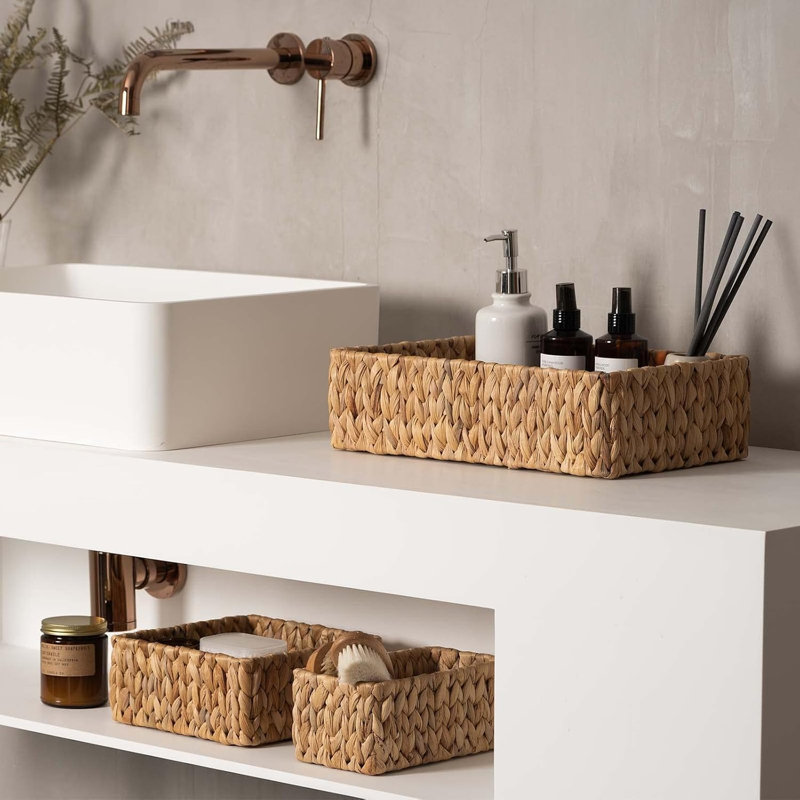 3-Pack Wicker Storage Baskets – Large & Small Handwoven Baskets Set, Natural Water Hyacinth Organizer Bins for Pantry Shelf and Home Storage
