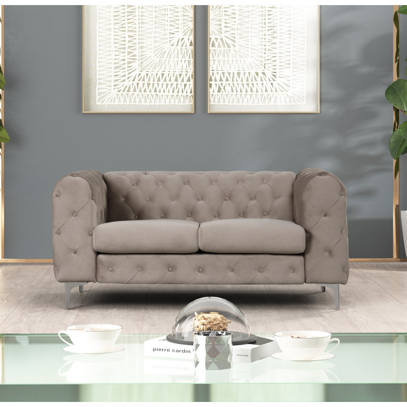 Godeus 63'' Velvet Loveseat, Caffe Latte Velvet