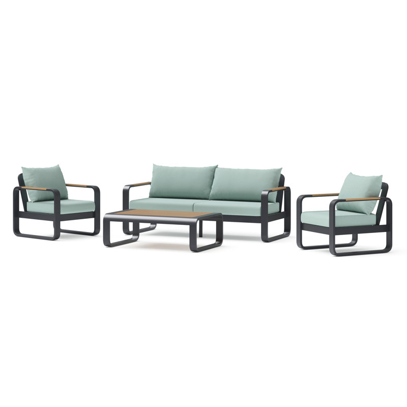 Andes 4-Piece Sunbrella® Outdoor Patio Seating Set - Spa Blue, Spa Blue