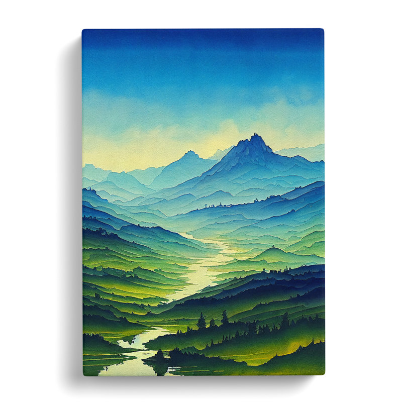 River Landscape Watercolour No.2 - Wrapped Canvas, 76cm H x 50cm W x 3cm D