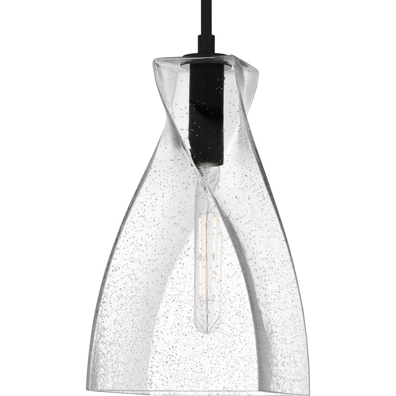 Stetson Matte Black Mini Pendant with Clear Seedy Glass