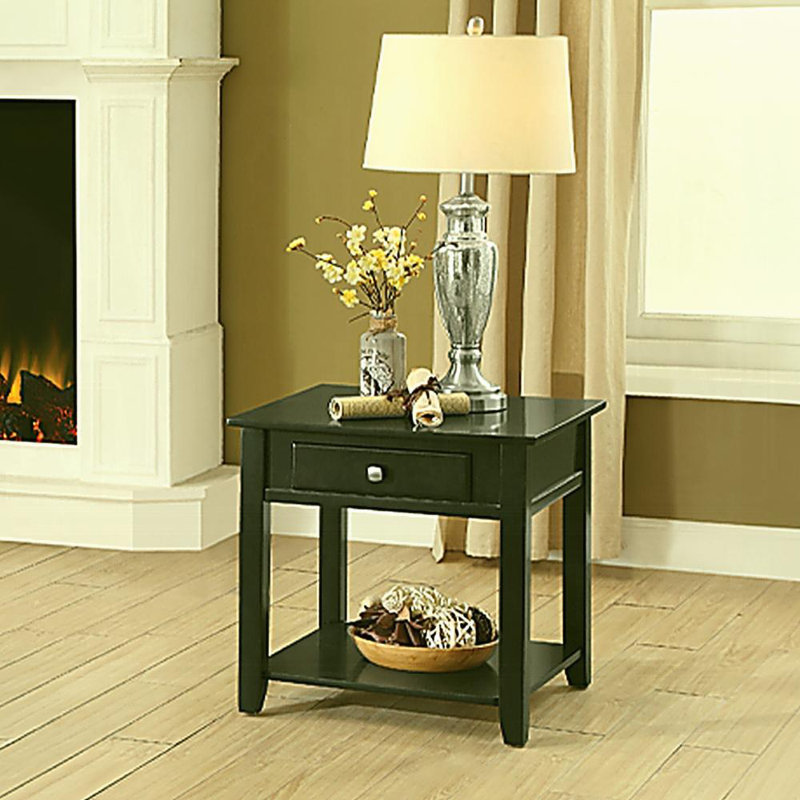 Black side table with a bottom shelf