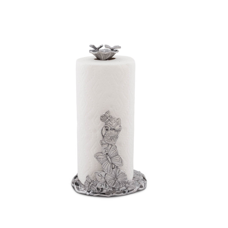 Butterfly Garden Silver Aluminum Freestanding Paper Towel Holder