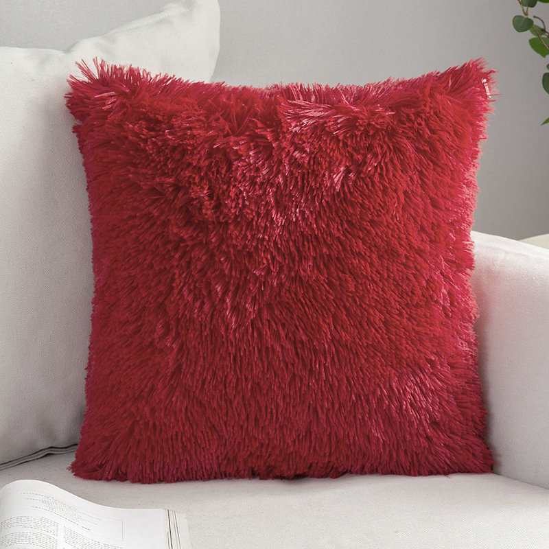 Rust Blood Orange Shaggy Hand Tufted Decorative Pillow 18" x 18"