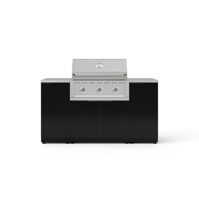 Ensemble d'armoires d'extérieur en aluminium noir 6 pièces avec 1 porte, 1 gril, 33 po de performance au gaz propane liquide et 16 po. Dekton