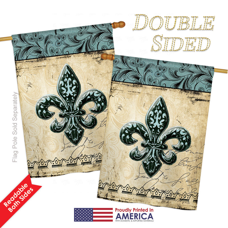 Drapeau de jardin en polyester 2 côtés fleur de lys, H 40 po x l 28 po