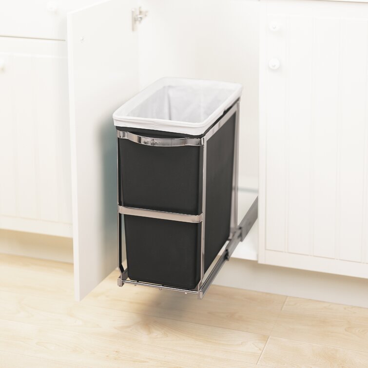 BONADOM Pull Out Kitchen Trash Cans Hidden Under Cabinet for 7-11 Gallon  with Removable Front Basket for Garbage Bag Storage Slide Out Kit Under  Sink