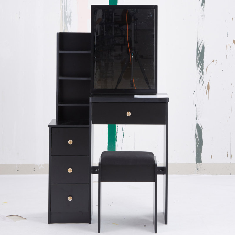 Petit meuble-lavabo 29,2 po avec tabouret de chevet et tabouret rembourré, Noir