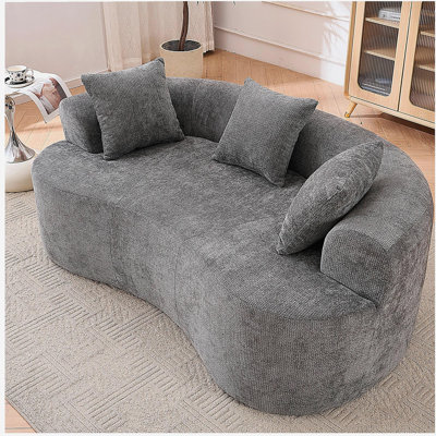 Canapé en forme de croissant, conception moderne à dossier bas avec coussins profonds, comprenant un canapé à trois places rempli de mousse qui ne nécessite aucun assemblage (tissu chenille gris)