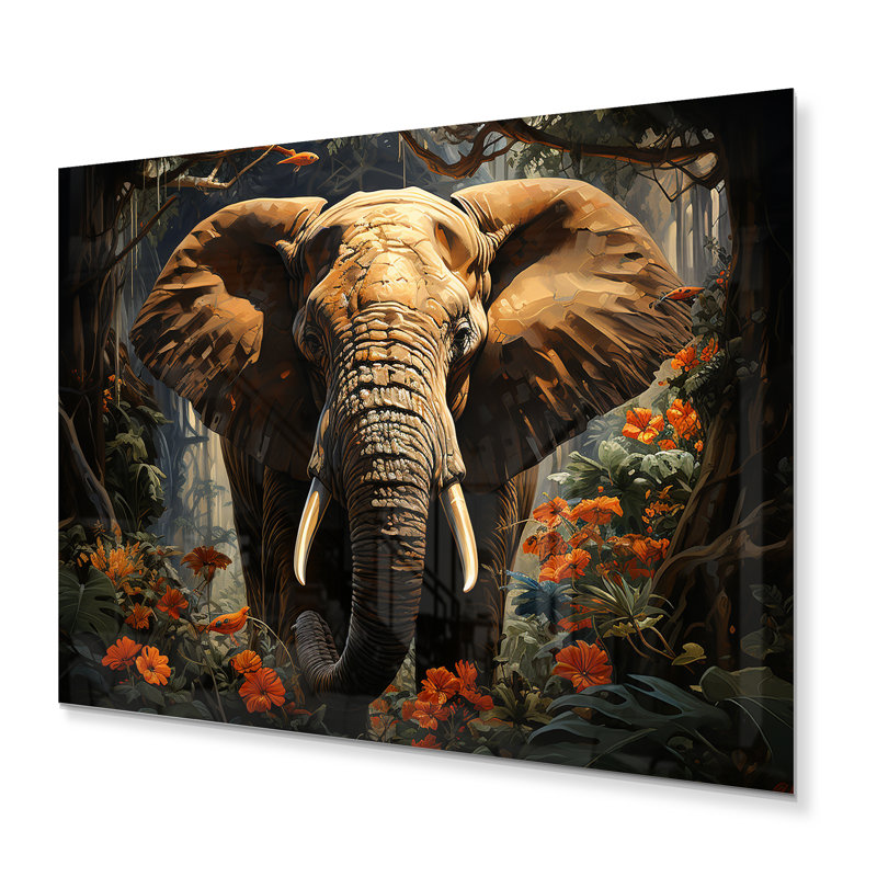 Éléphant dans la jungle - reproductions d'art mural d'animaux en métal, H 24 po x l 32 po x P 1 po