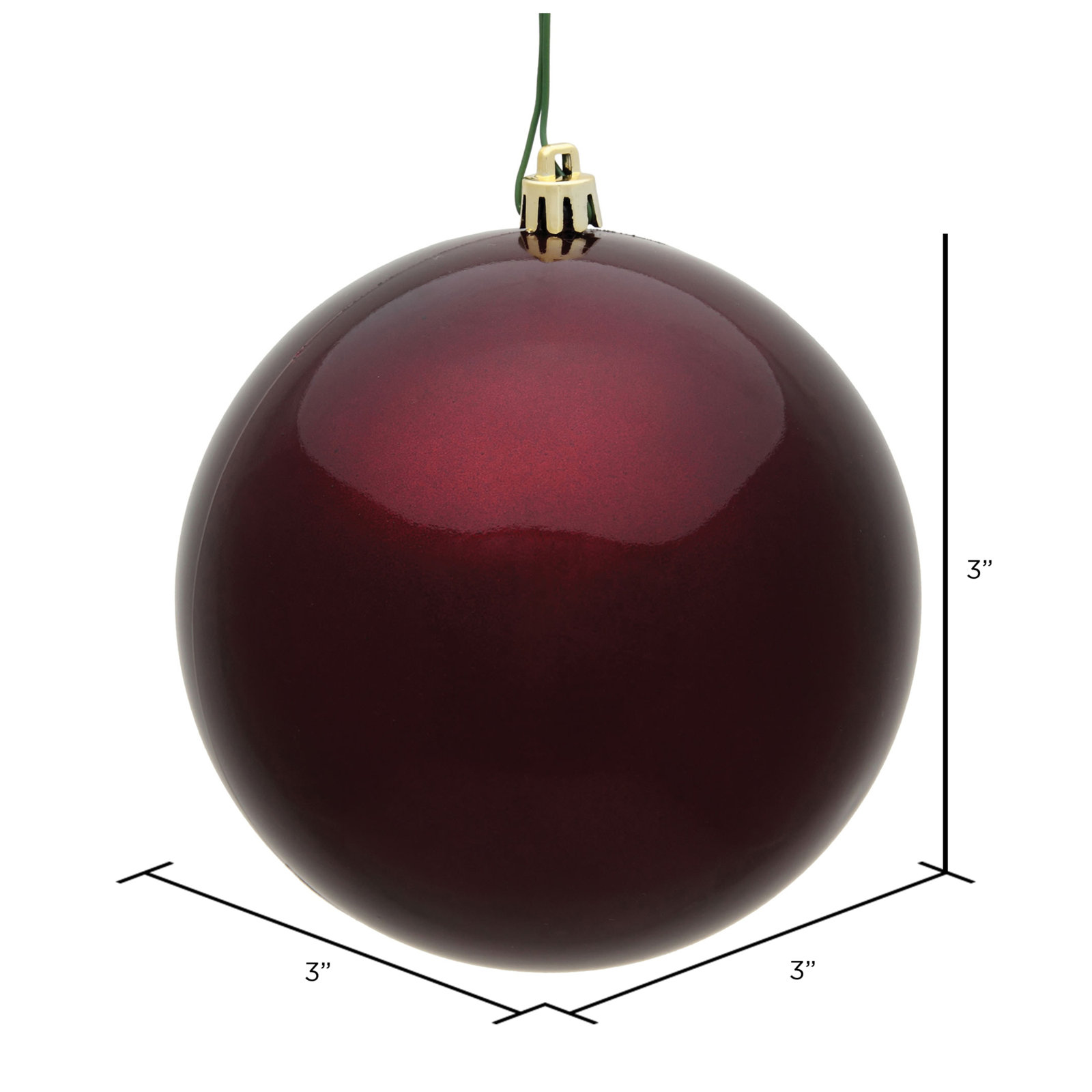 Holiday Décor Ball Ornament, Burgundy Candy, 3" H x 3" W x 3" D